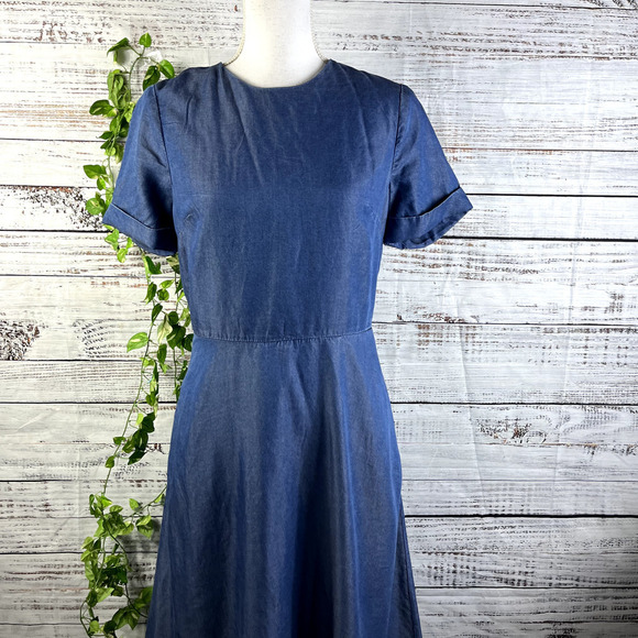Banana Republic Dress $128 size 4 Denim Jean Tencel Career Wedding Knee A Line - Picture 4 of 16